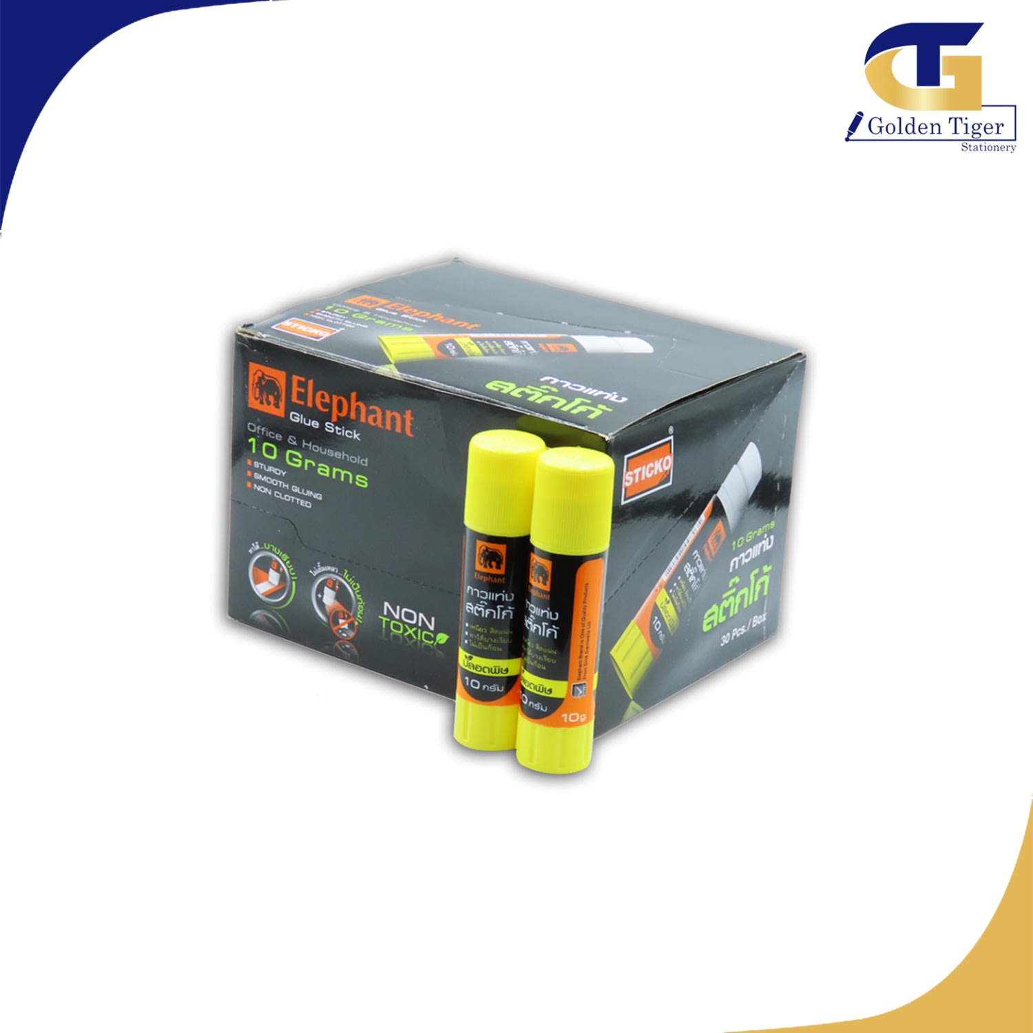 Elephant Glue Stick 10G (30PCS/BOX)ကော်တောင့် Golden Tiger Stationery