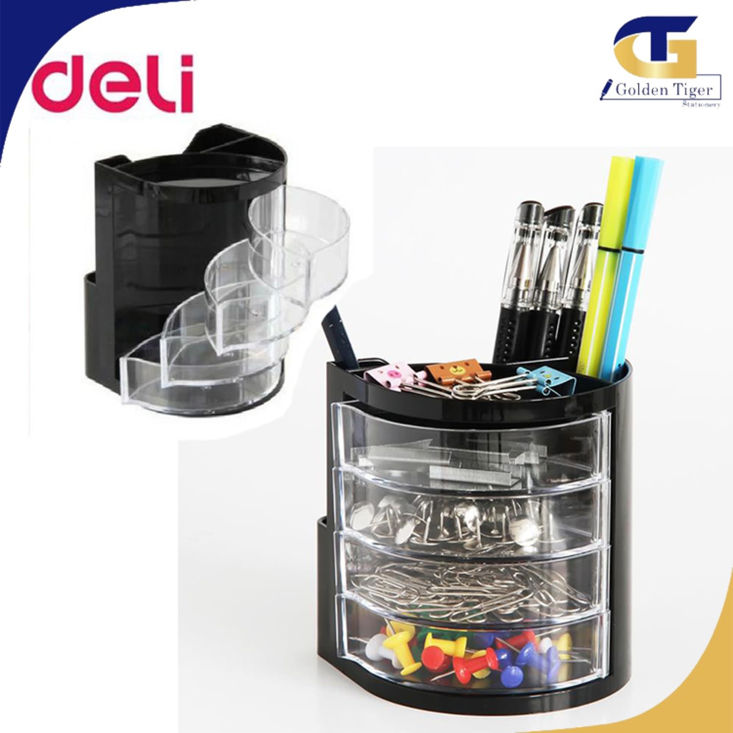 Deli Pen Stand (No.9133) Multi Function Pen Holder Golden Tiger