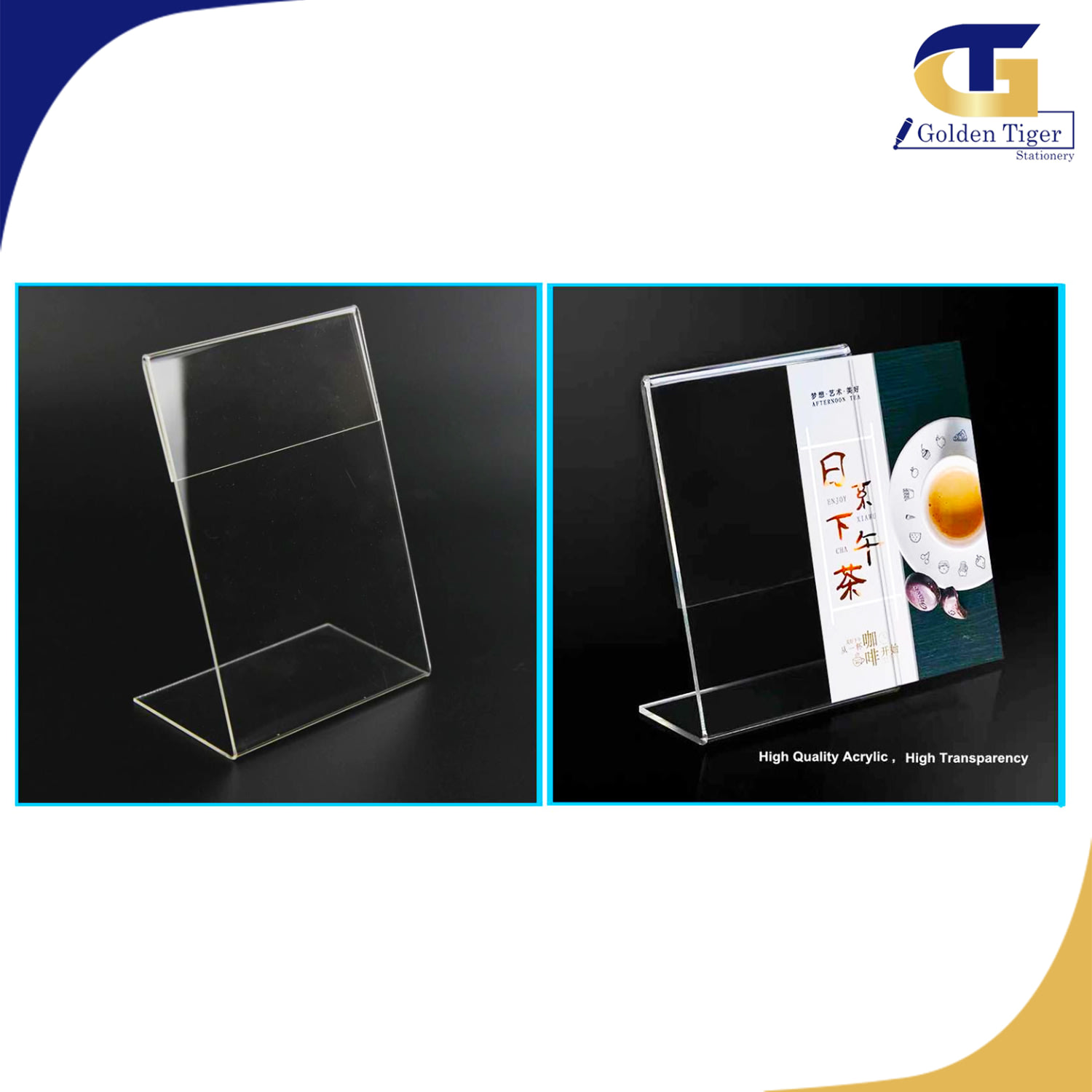 Menu Stand A5 L Shape Golden Tiger Stationery Store