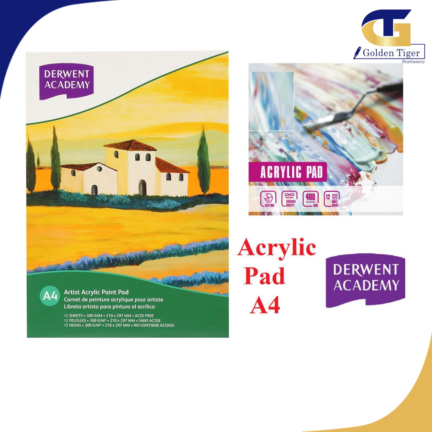 Derwent Artist Acrylic Painting pad A4 (12sheets , 300g) Golden Tiger