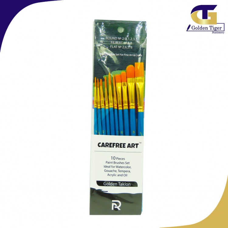 CAREFREE ART Brush Set Taklon (10pcs/Set)(Round/Filbert/Flat)