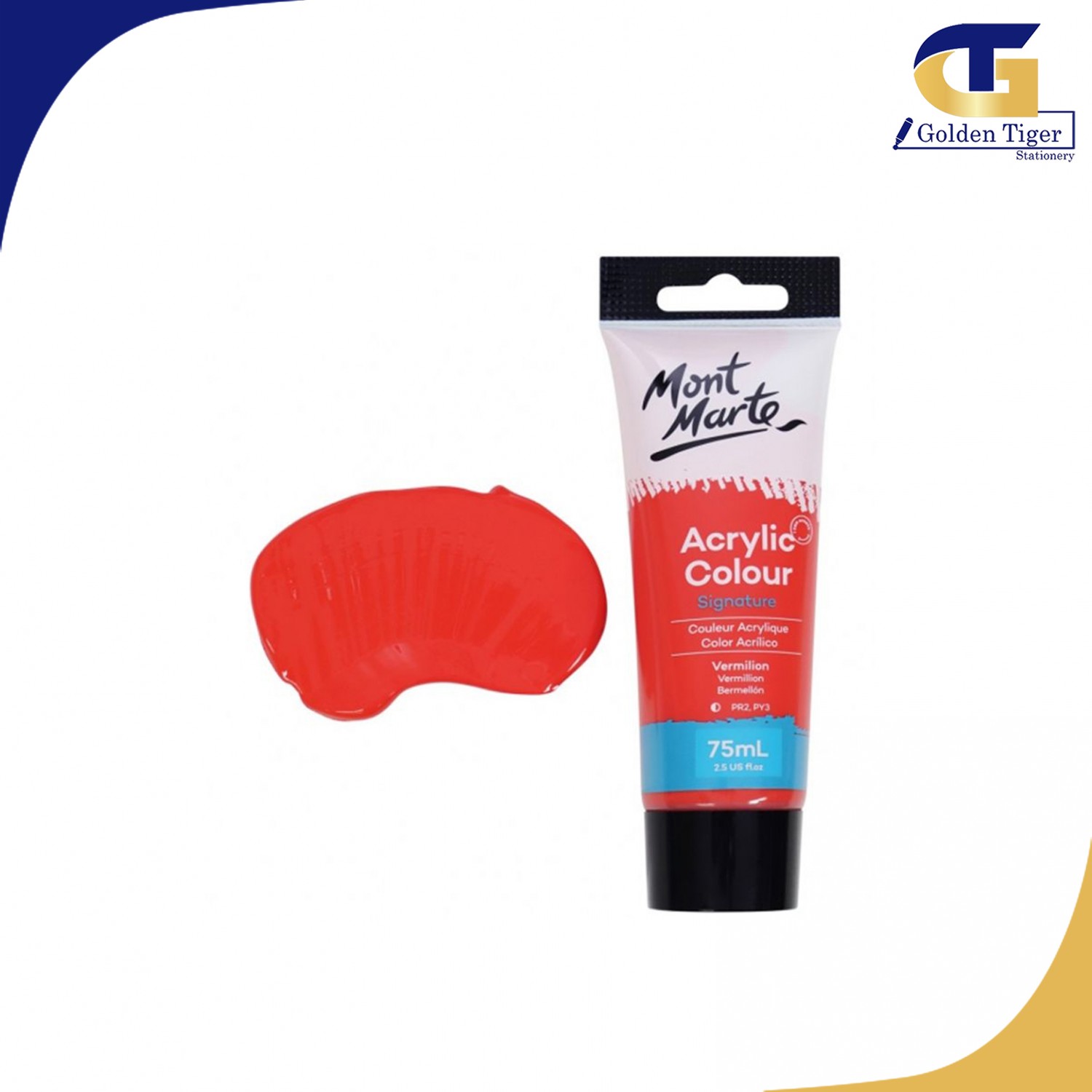Mont Marte Studio Acrylic Paint 75ml Vermillion Golden Tiger