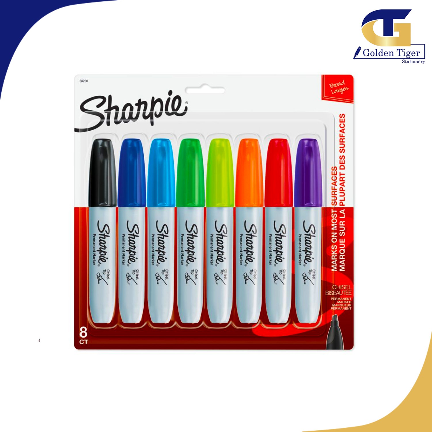 Sharpie Permanent Marker Chisel Tip 8 colors Golden Tiger Stationery