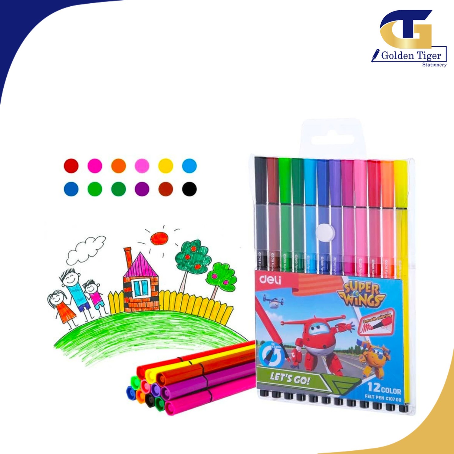 Deli Super Wings Felt Pen C10700 12 Color | Golden Tiger Stationery Store